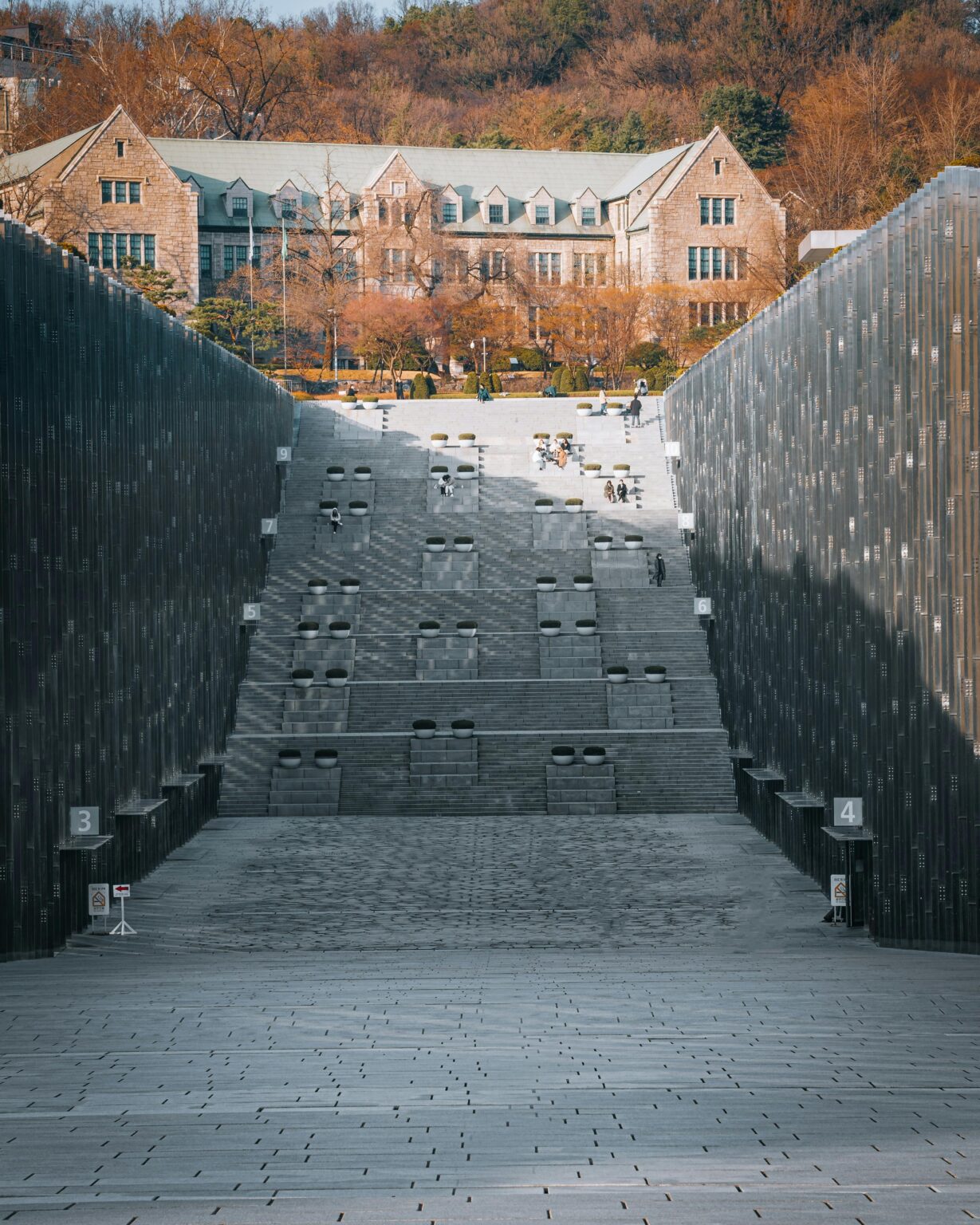 Stunning view of Ewha Womans University entrance with modern architecture in Seoul.